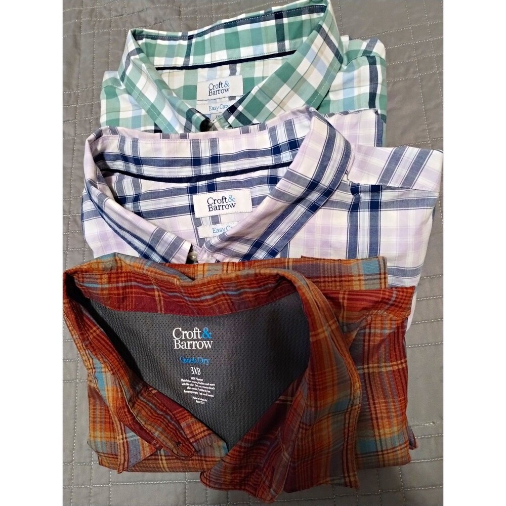 Lot of 3 Croft & Barrow Mens 3XB Short Sleeve Plaid Button Down Shirts Big Tall